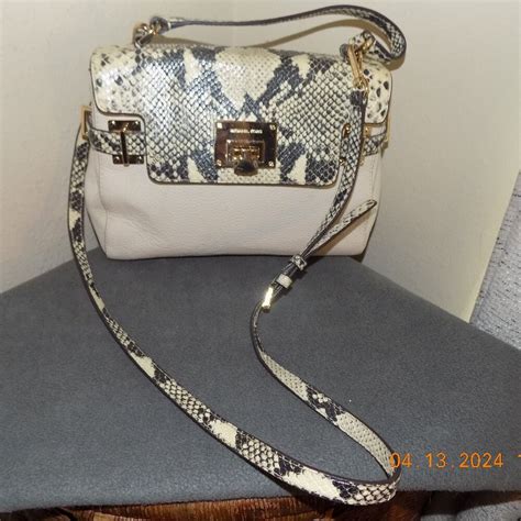 michael kors satchel can cream with snakeskin trim|Michael Kors Cream Color & Snake Skin Trim Satchel .